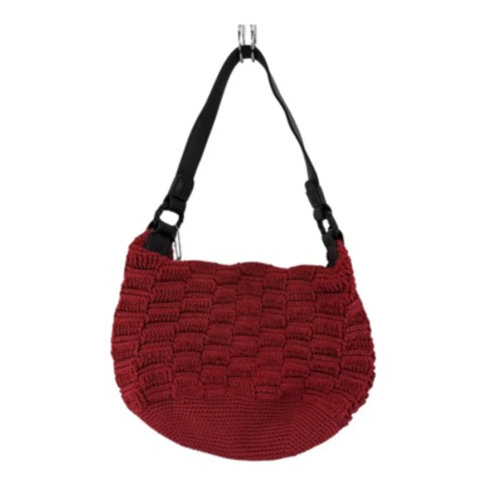 The Sak Womens Hobo Handbag Red Maroon Zipper Closure Shoulder Strap Knit S